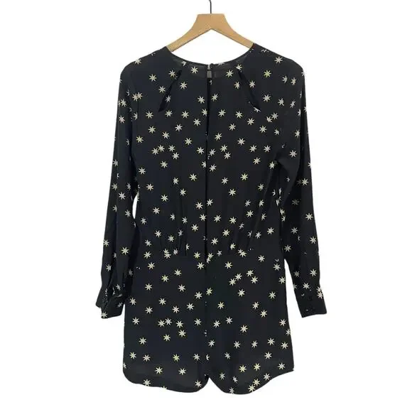 Pam & Gela Long Sleeve Silk Romper - Black & Cream - 0